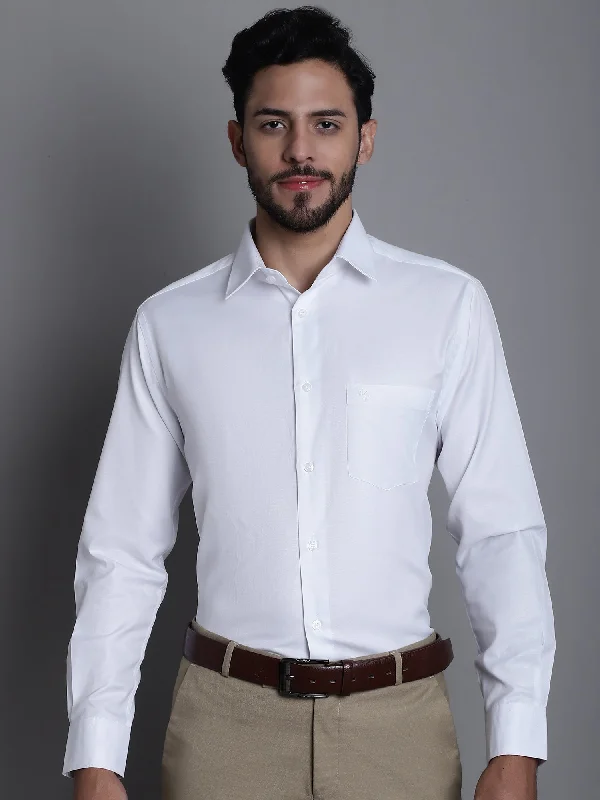 Men's White Formal Self Textured Full Sleeve Shirt