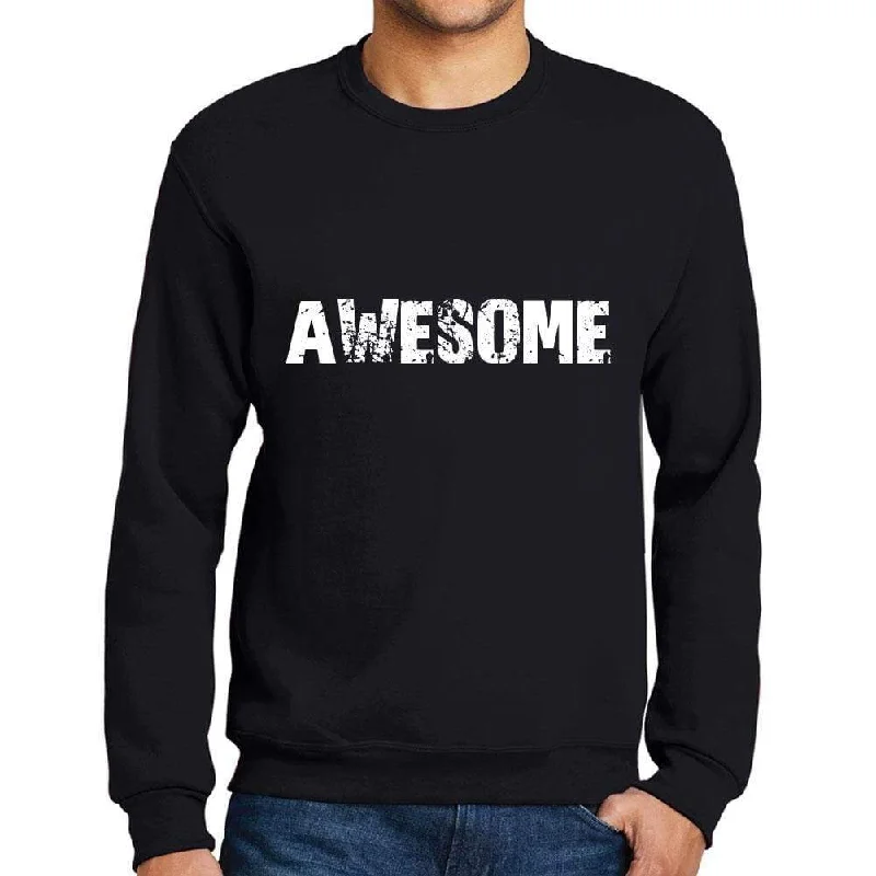 Men's Printed Graphic Sweatshirt Popular Words AWESOME Deep Black