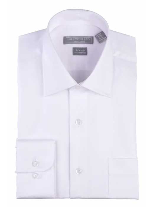 C.L. Shirts Men's Solid White Classic Fit Spread Collar Dress Shirt