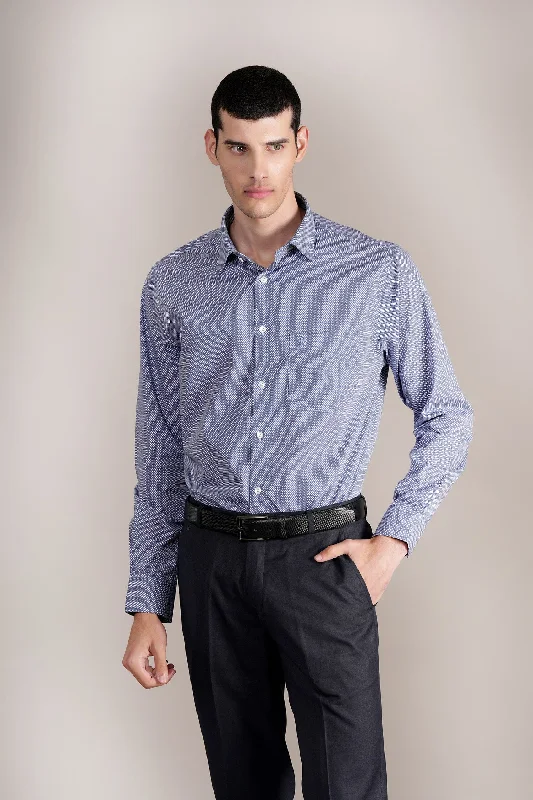 Men's Navy Self Design Full Sleeves Formal Shirt