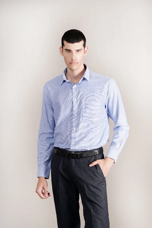 Men's Sky Blue Self Design Full Sleeves Formal Shirt