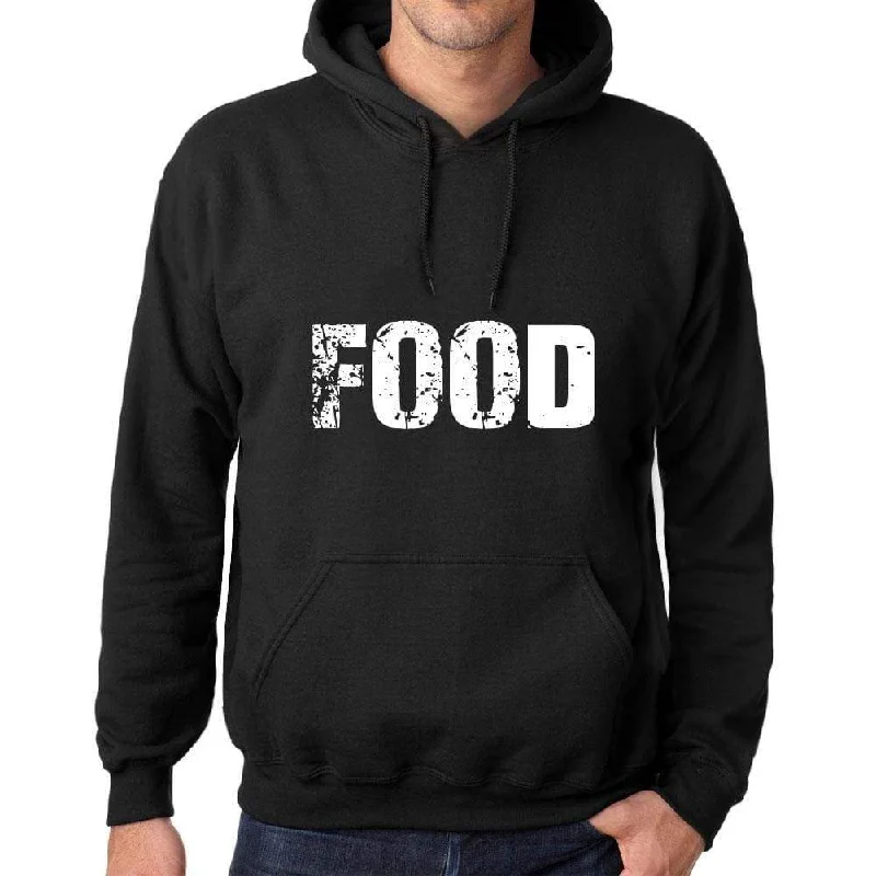 Men's Women's Unisex Printed Graphic Cotton Hoodie Soft Heavyweight Hooded Sweatshirt Pullover Popular Words FOOD Deep Black