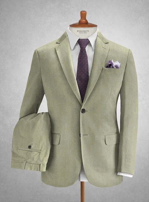 Caccioppoli Herringbone Solar Green Cotton Suit