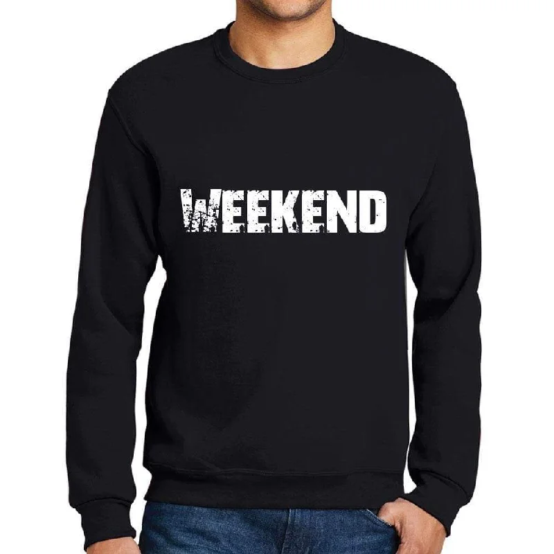 Men's Printed Graphic Sweatshirt Popular Words WEEKEND Deep Black