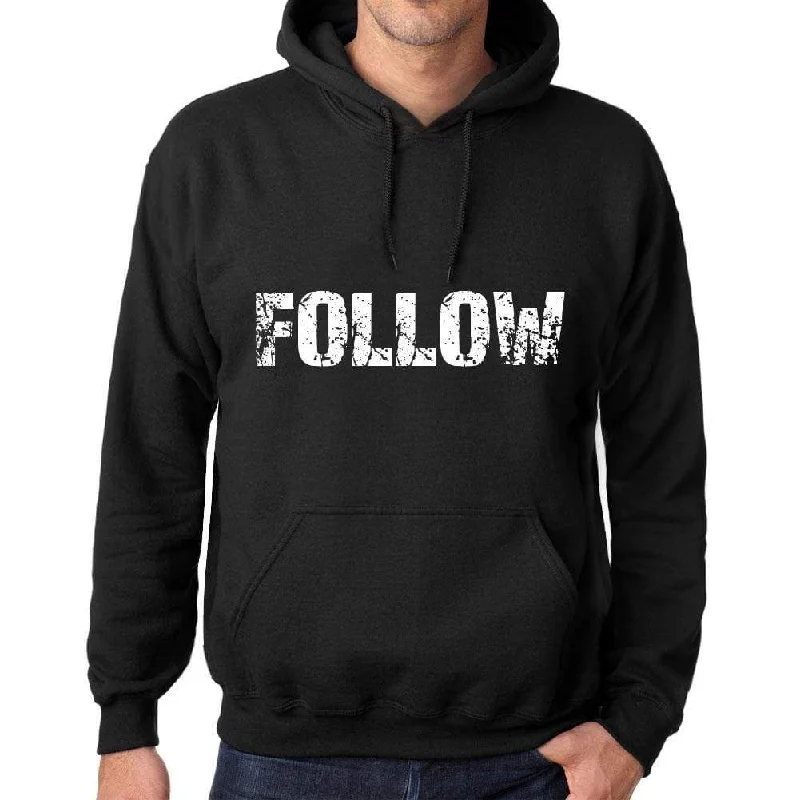 Men's Women's Unisex Printed Graphic Cotton Hoodie Soft Heavyweight Hooded Sweatshirt Pullover Popular Words FOLLOW Deep Black