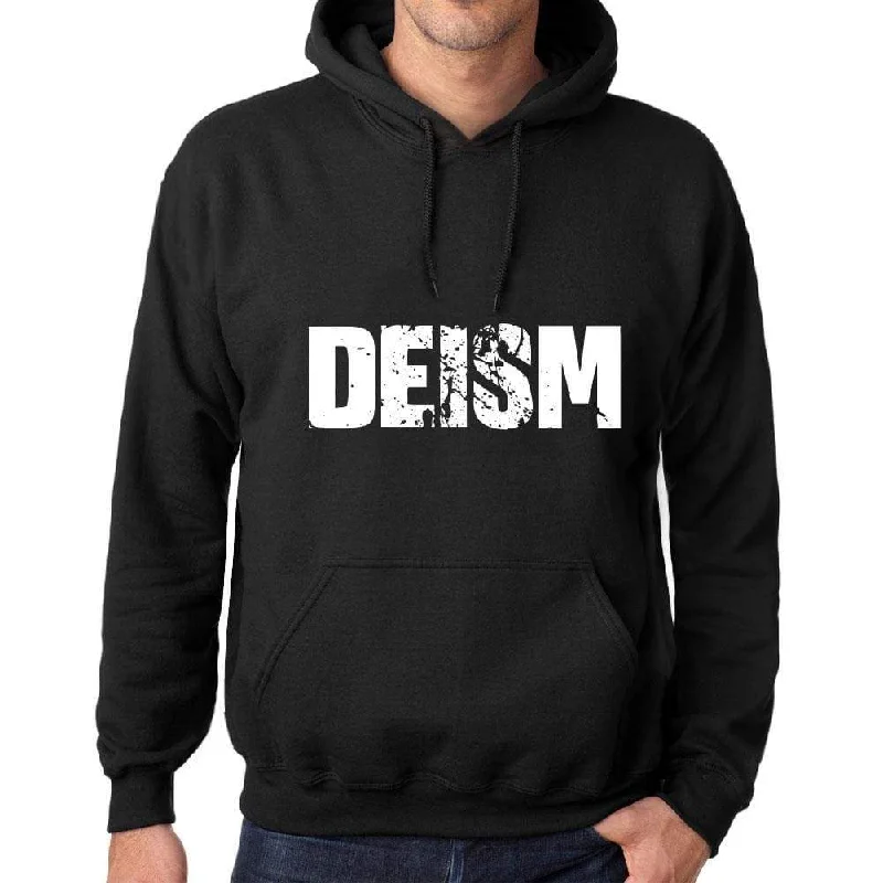 Men's Women's Unisex Printed Graphic Cotton Hoodie Soft Heavyweight Hooded Sweatshirt Pullover Popular Words DEISM Deep Black