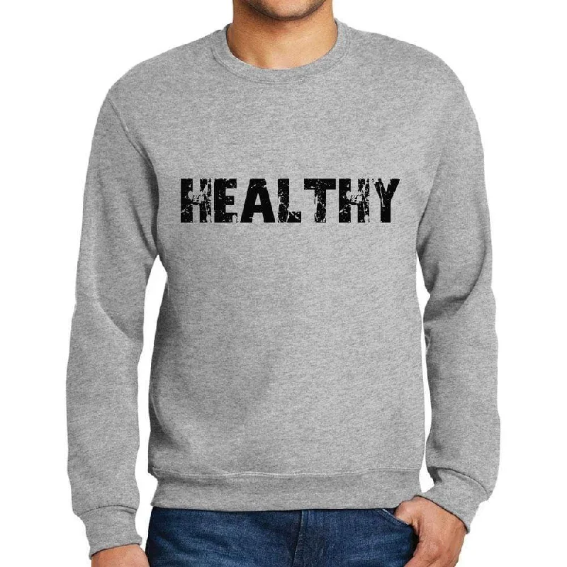 Men's Printed Graphic Sweatshirt Popular Words HEALTHY Grey Marl