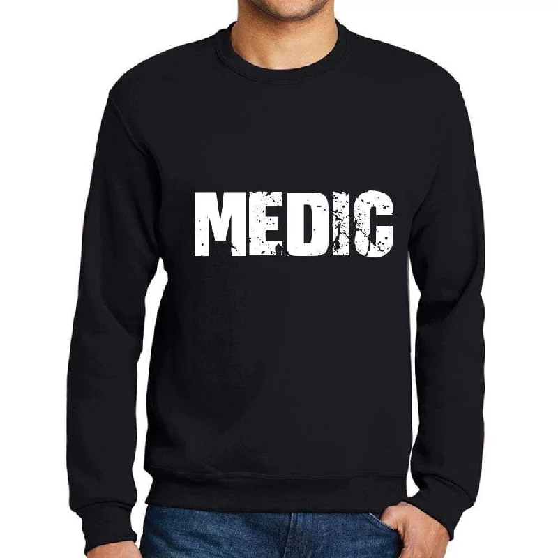 Men's Printed Graphic Sweatshirt Popular Words MEDIC Deep Black