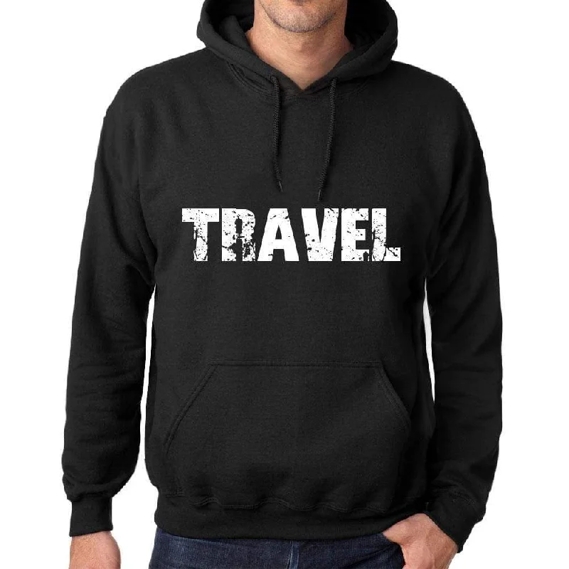 Men's Women's Unisex Printed Graphic Cotton Hoodie Soft Heavyweight Hooded Sweatshirt Pullover Popular Words TRAVEL Deep Black