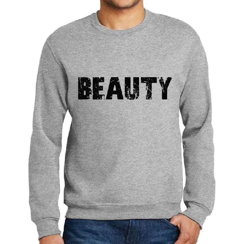 Men's Printed Graphic Sweatshirt Popular Words BEAUTY Grey Marl