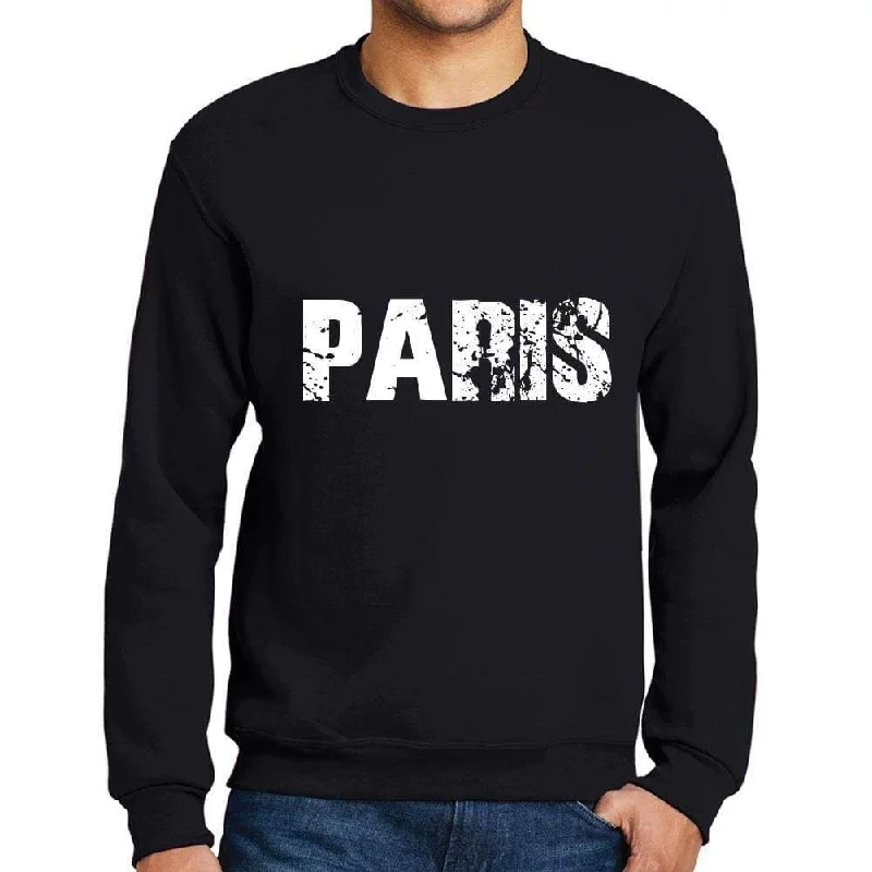 Men's Printed Graphic Sweatshirt Popular Words PARIS Deep Black