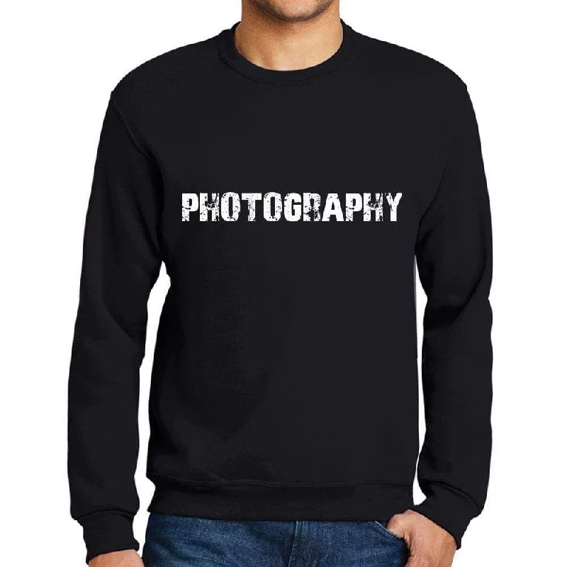 Men's Printed Graphic Sweatshirt Popular Words PHOTOGRAPHY Deep Black