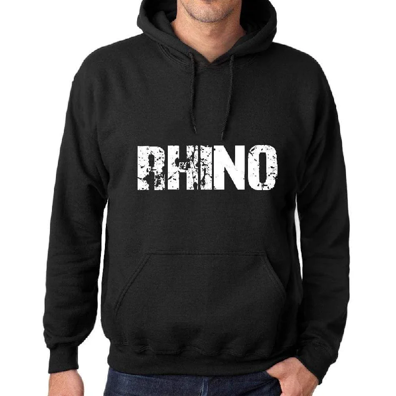 Men's Women's Unisex Printed Graphic Cotton Hoodie Soft Heavyweight Hooded Sweatshirt Pullover Popular Words RHINO Deep Black