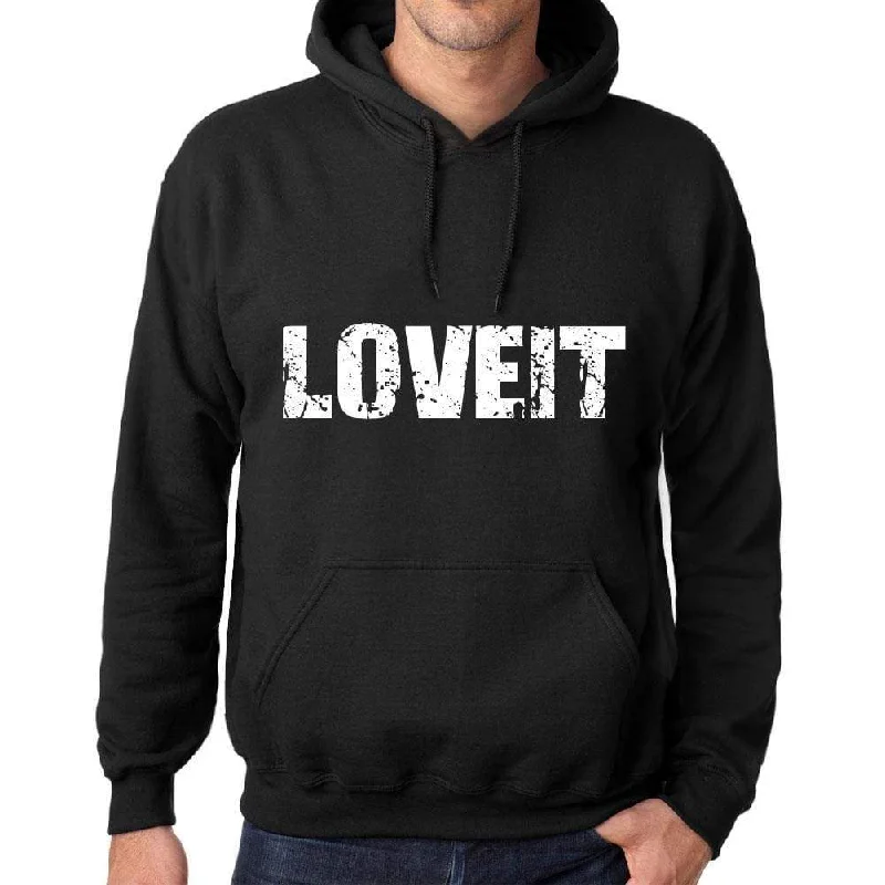 Men's Women's Unisex Printed Graphic Cotton Hoodie Soft Heavyweight Hooded Sweatshirt Pullover Popular Words LOVEIT Deep Black