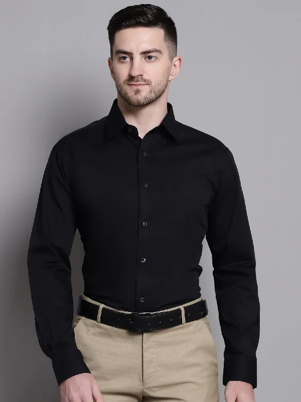 Men's Black Formal Plain Stretch Full Sleeve Shirt