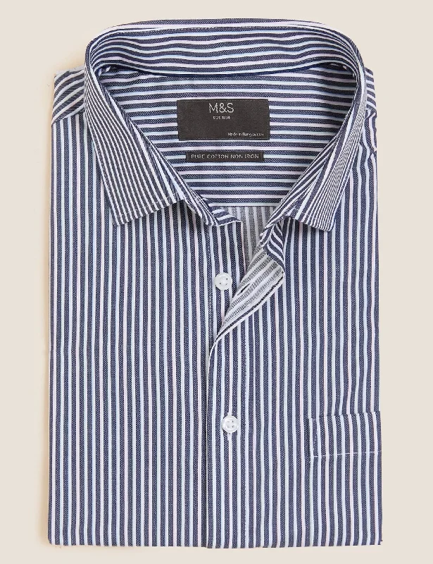 Regular Fit Pure Cotton Striped Short Sleeve Shirt