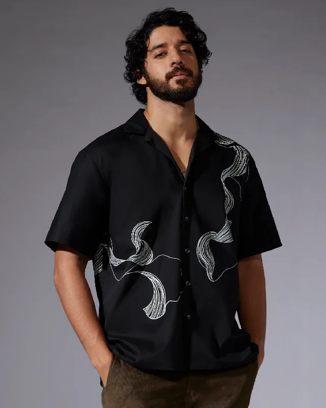 Black Half-Sleeve Stretch Printed Shirt