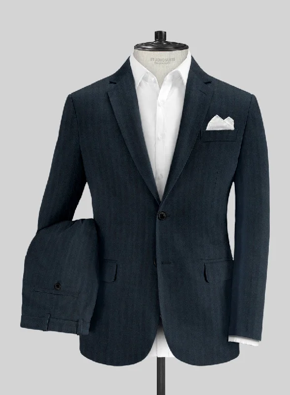 Caccioppoli Herringbone Blue Cotton Suit