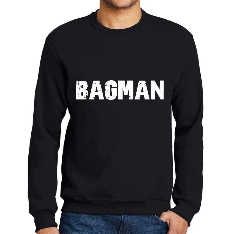 Men's Printed Graphic Sweatshirt Popular Words BAGMAN Deep Black