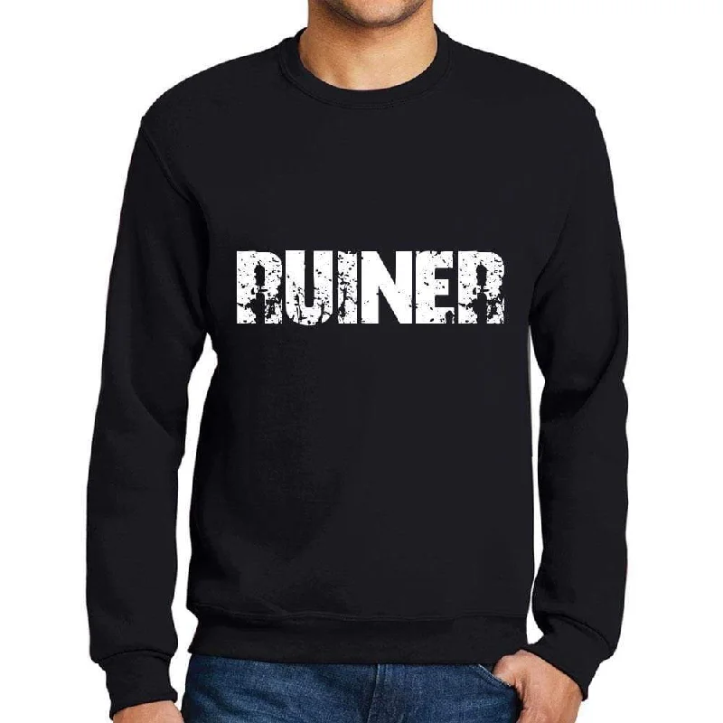 Men's Printed Graphic Sweatshirt Popular Words RUINER Deep Black