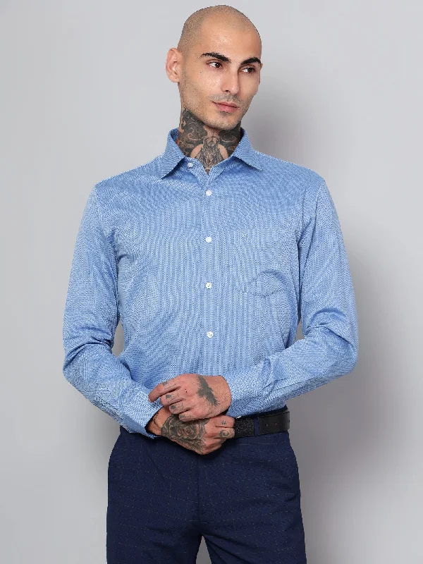 Men's Blue Formal Self Textured Full Sleeve Shirt