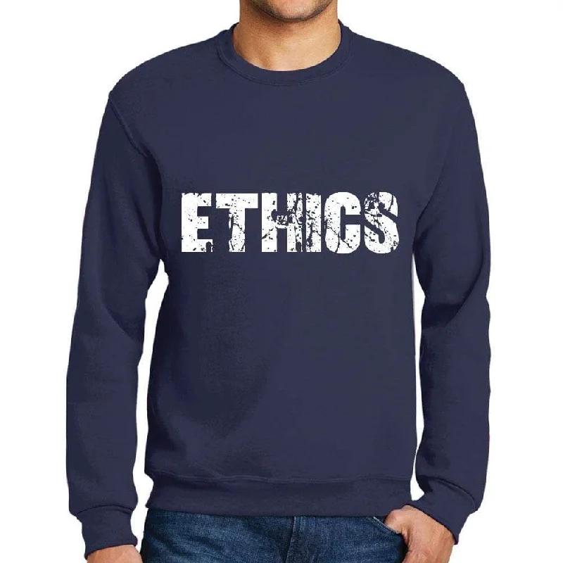 Men's Printed Graphic Sweatshirt Popular Words ETHICS French Navy