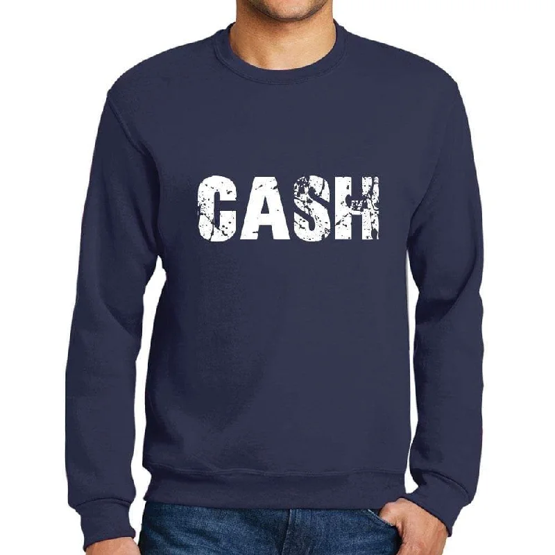 Men's Printed Graphic Sweatshirt Popular Words CASH French Navy