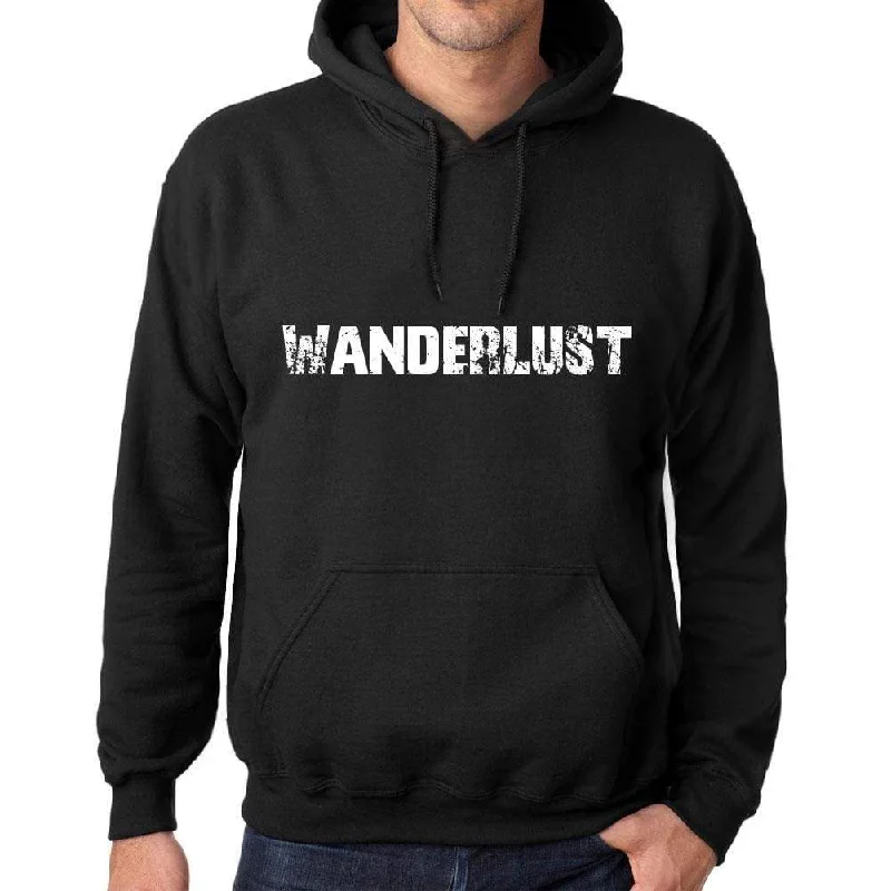 Men's Women's Unisex Printed Graphic Cotton Hoodie Soft Heavyweight Hooded Sweatshirt Pullover Popular Words WANDERLUST Deep Black