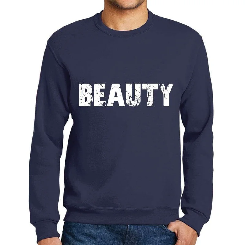 Men's Printed Graphic Sweatshirt Popular Words BEAUTY French Navy