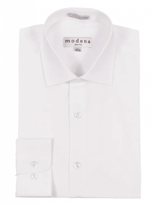 Mens Slim Fit Solid Off White Spread Collar Wrinkle Free 100% Cotton Dress Shirt