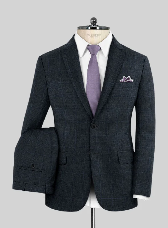 Lanificio Zegna Trofeo Bonsus Teal Blue Checks Wool Suit