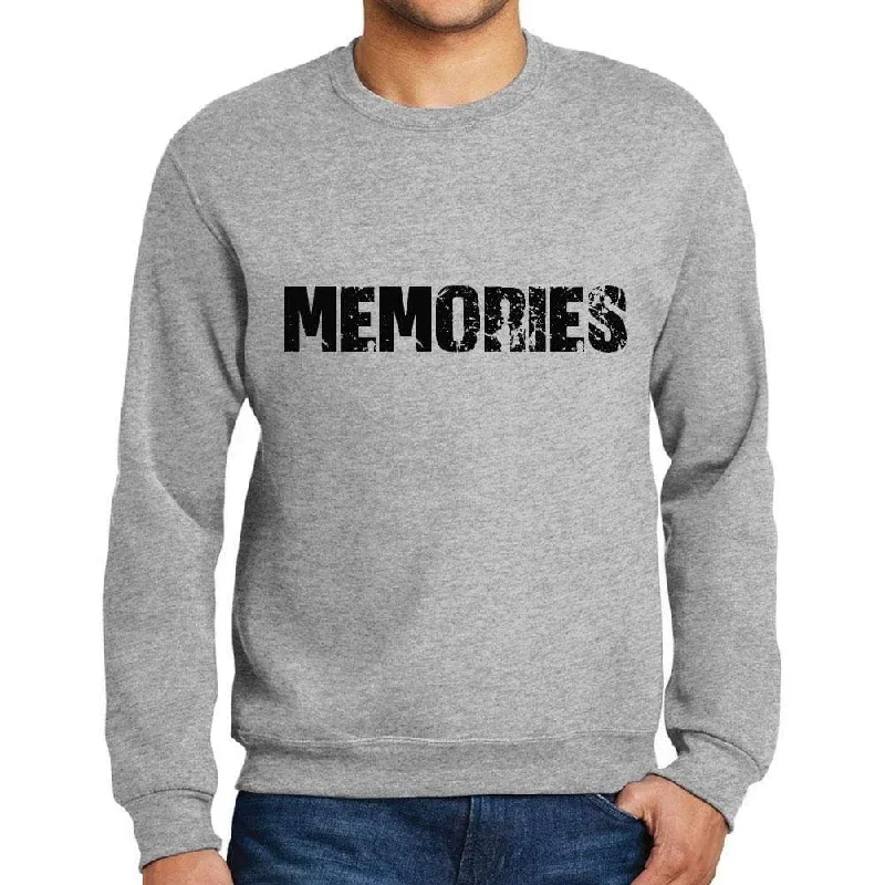 Men's Printed Graphic Sweatshirt Popular Words MEMORIES Grey Marl