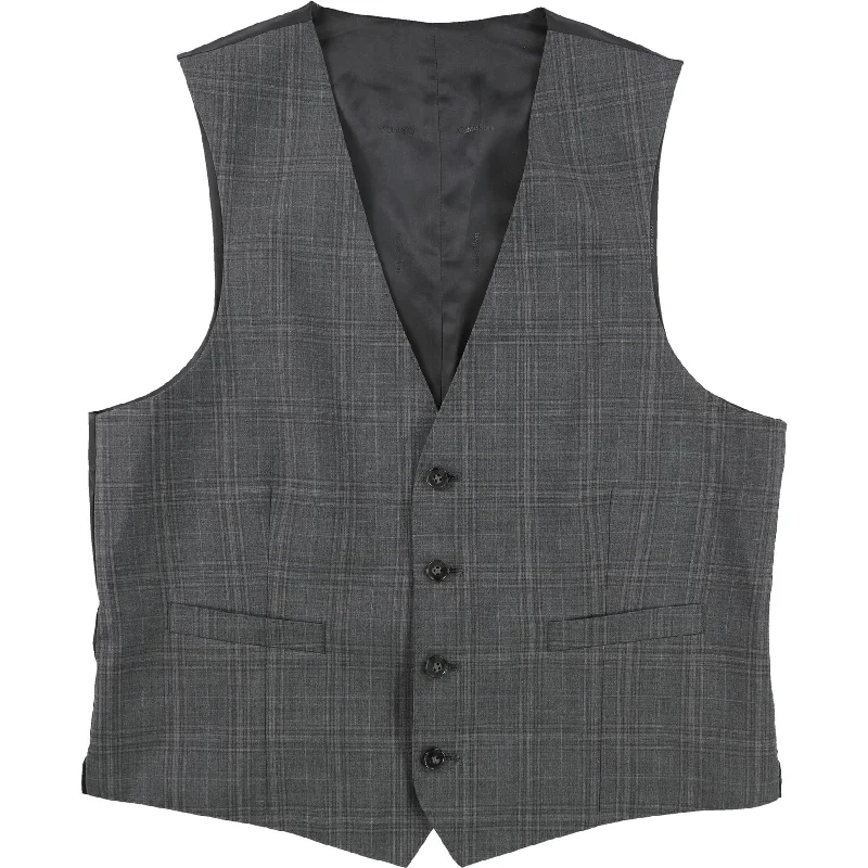 Sweater Vest Calvin Klein Mens Windowpane Four Button Vest, Grey, 38 Regular