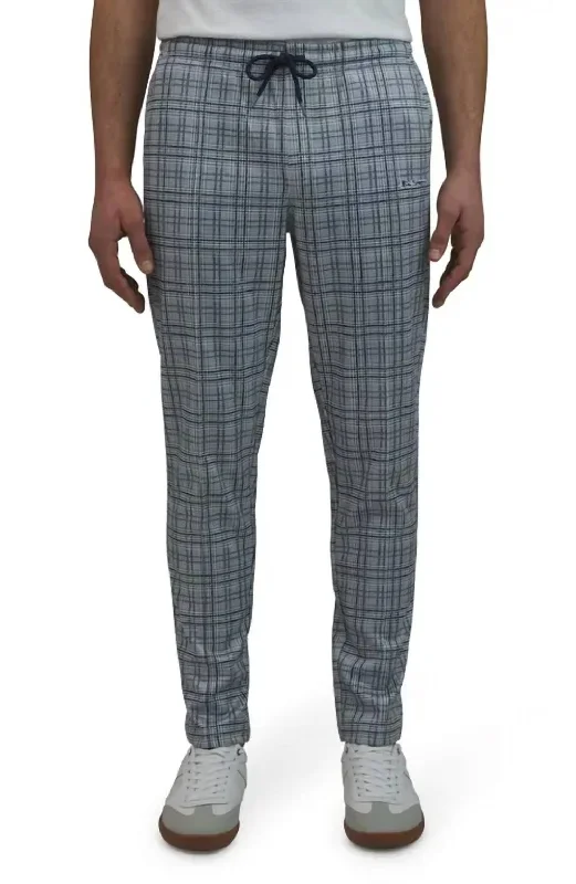 Glen Plaid Track Pants In Mid Grey