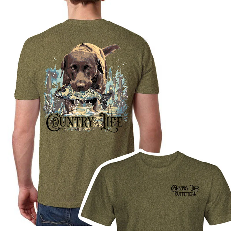 Country Life Outfitters Fishing Dog Unisex Canvas T-Shirt