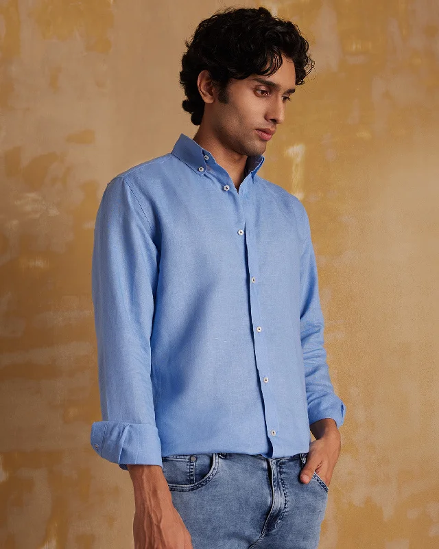 Minimalist Style Soft Washed Linen Shirt - Blue
