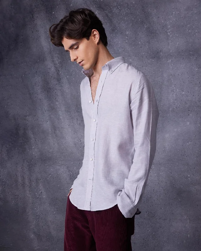 Leather Bags Soft Washed Linen Shirt - Light Grey