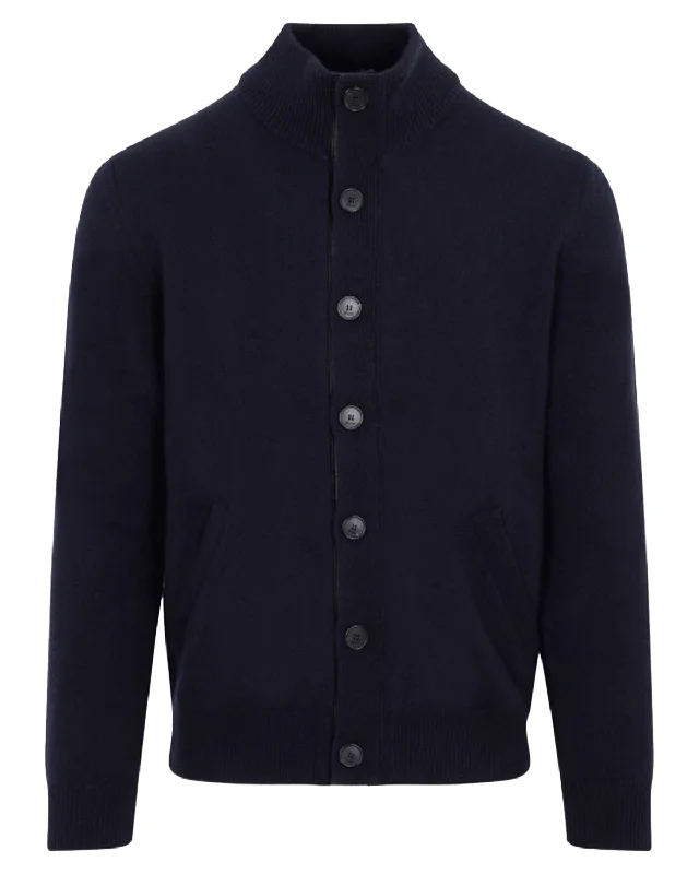 Navy Full Zip Bluson Cashmere Sweater