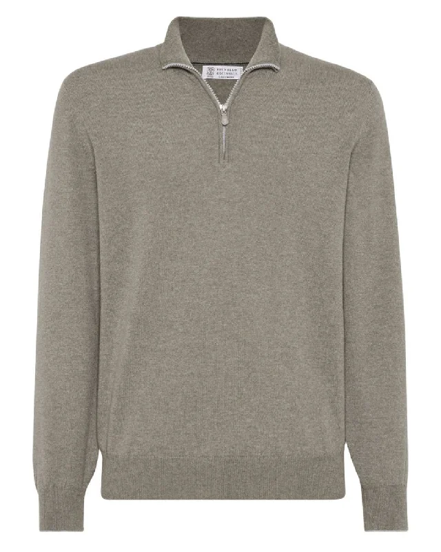 Green Cashmere Quarter-Zip Sweater