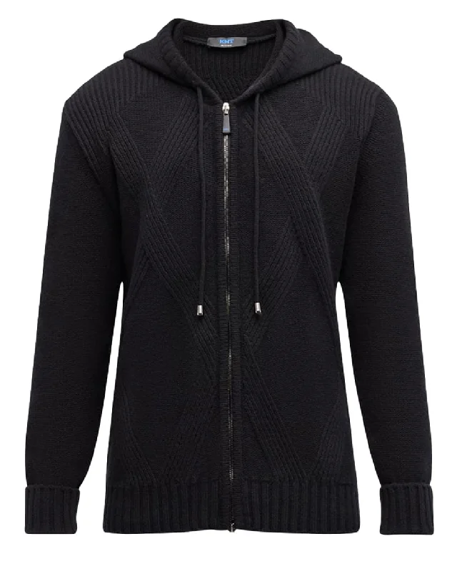 Black Knit Full Zip Sweater