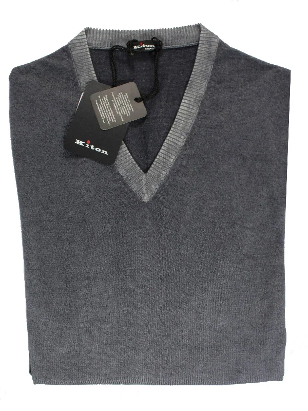 Kiton Cashmere Sweater Dark Gray V-Neck Hand Dyed M - EUR 50