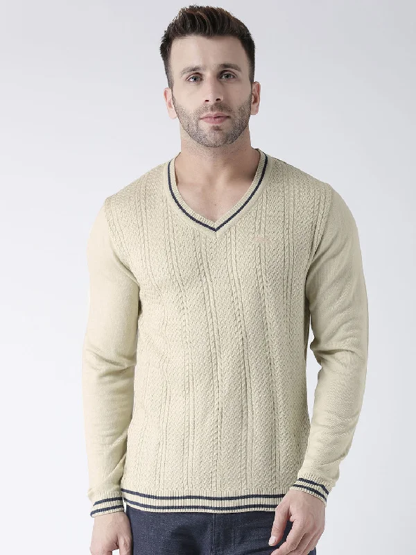 Men Beige self Design Pullover