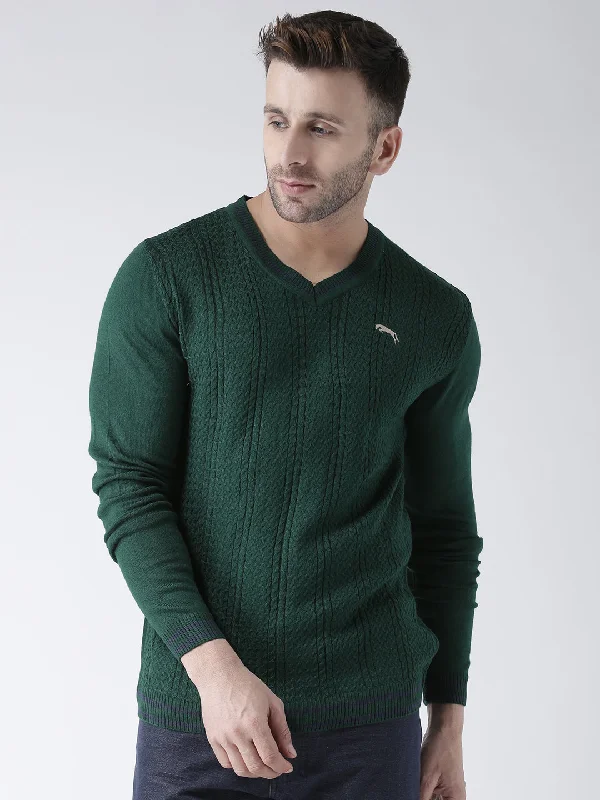 Men Green self Design Pullover