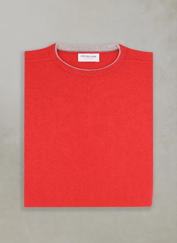 Men's Tollegno Merino Wool Crew Neck Sweater in Coral